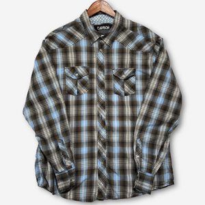 Carbon Shirt Mens XXL Blue Gray Plaid Roll Tab Long Sleeve Reversible Cuffs